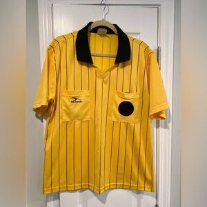 Score Size Adult Medium Yellow Black Stripe Short Sleeve Soccer Referee Jersey